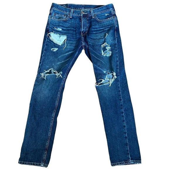 Hollister Other - Hollister Men's Tattered Ripped Mid-rise Skinny Jeans Blue Size 32x30 EUC